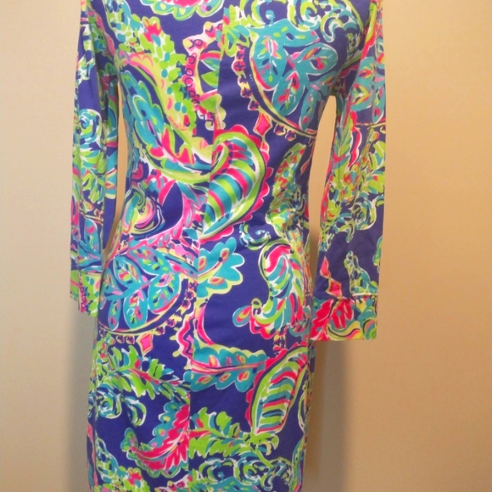 Lilly Pulitzer Marlowe Toucan Play Pink and Blue Long Sleeve Sheath Dress - Picture 8 of 10